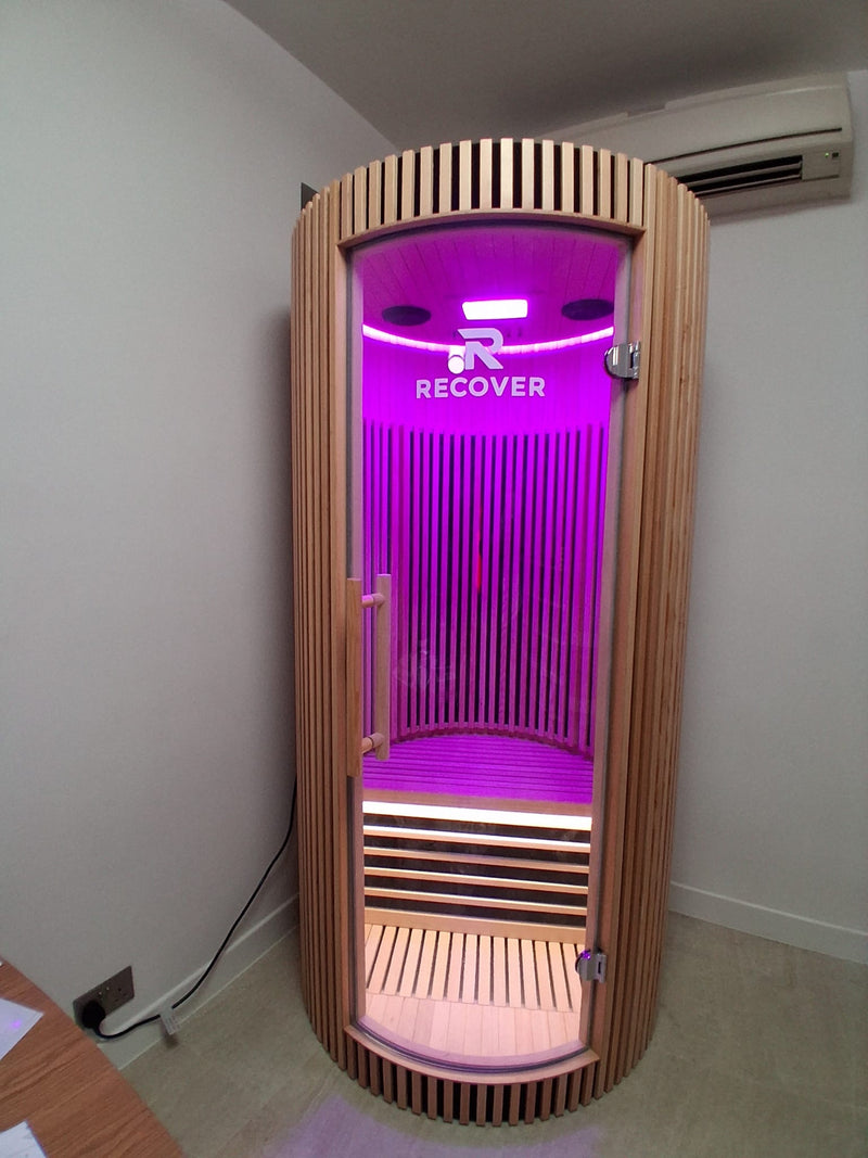 R Sauna Circle in purple light in a customer's home