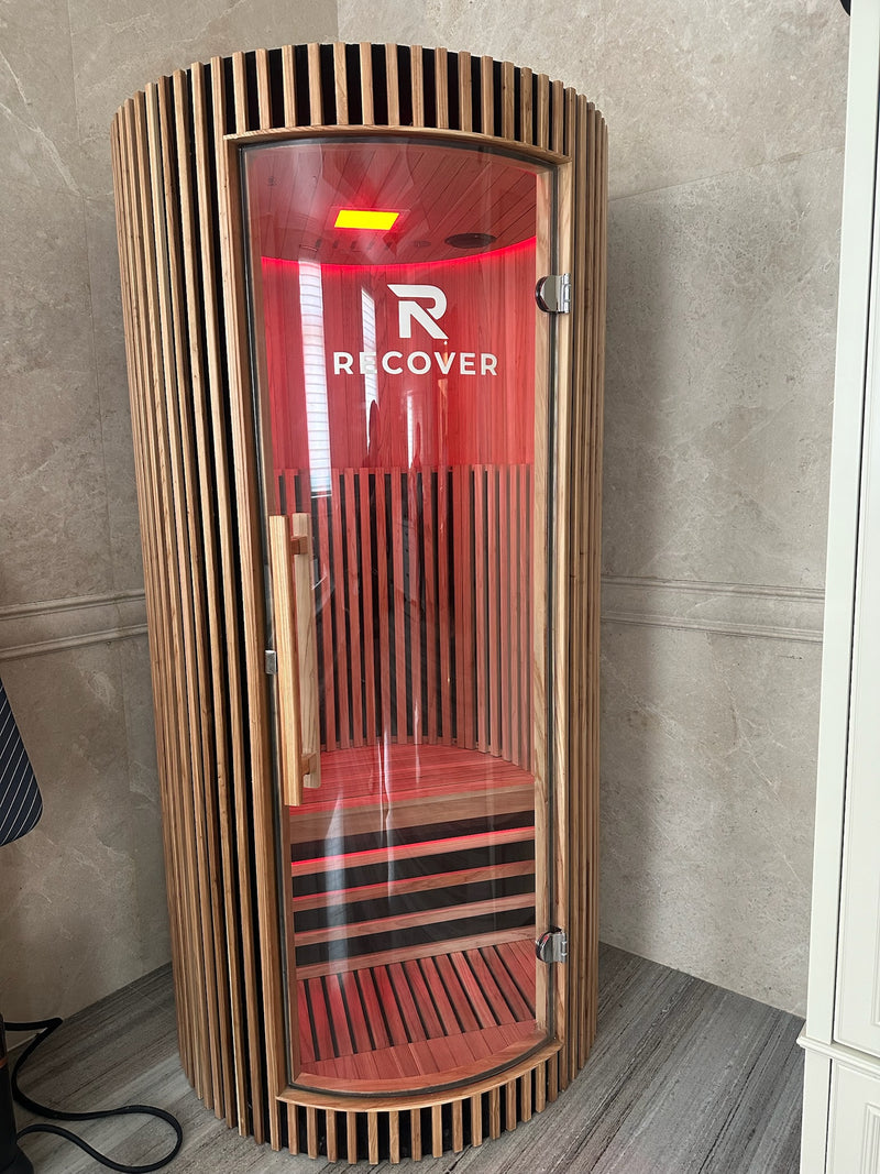R Sauna Circle in red light in a customer's home