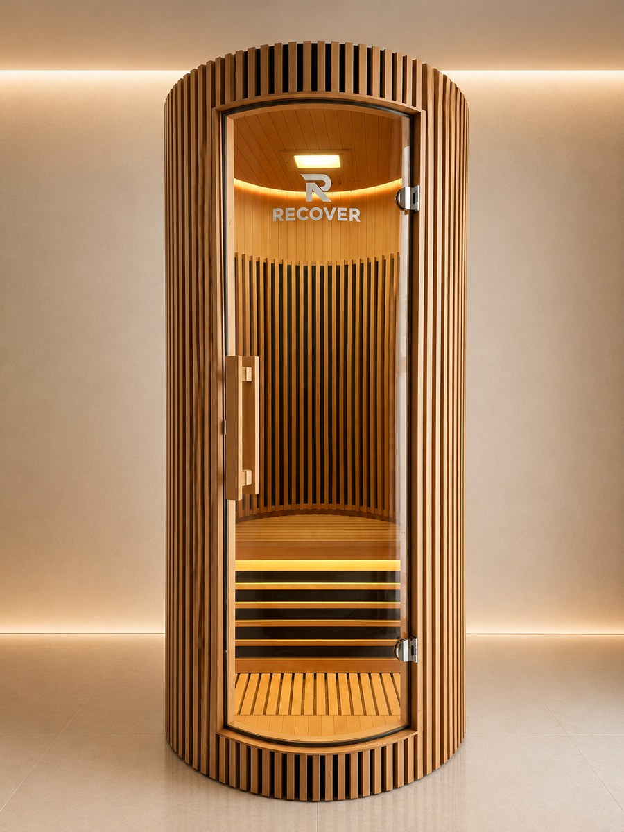 R Sauna Circle in warm light in a studio