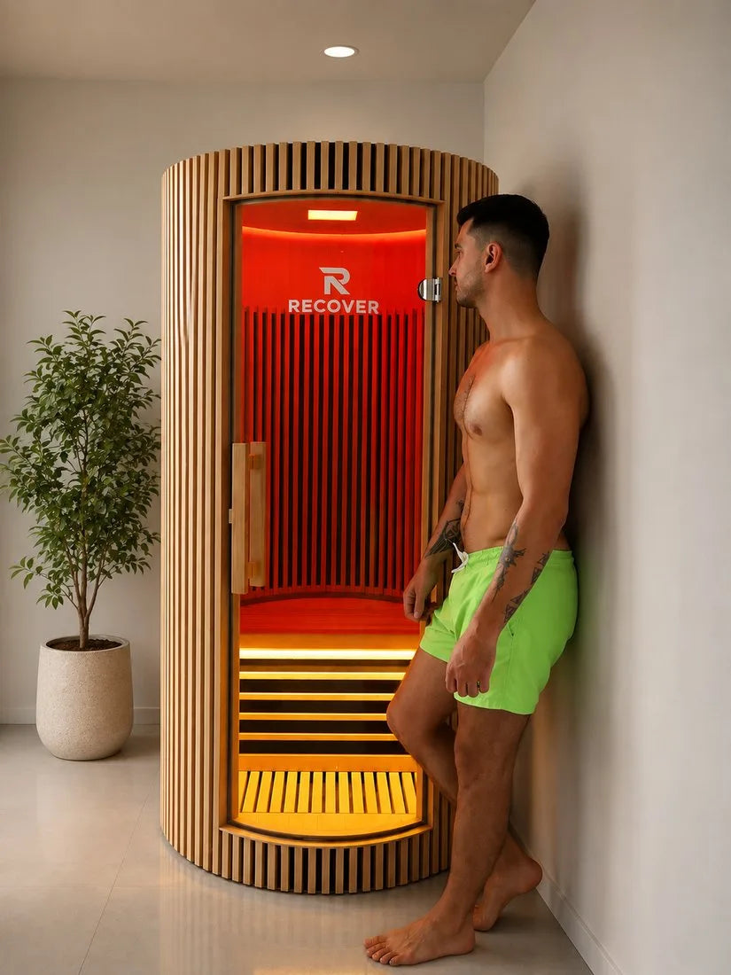 Recover Circle far-infrared sauna installed in a modern home wellness room