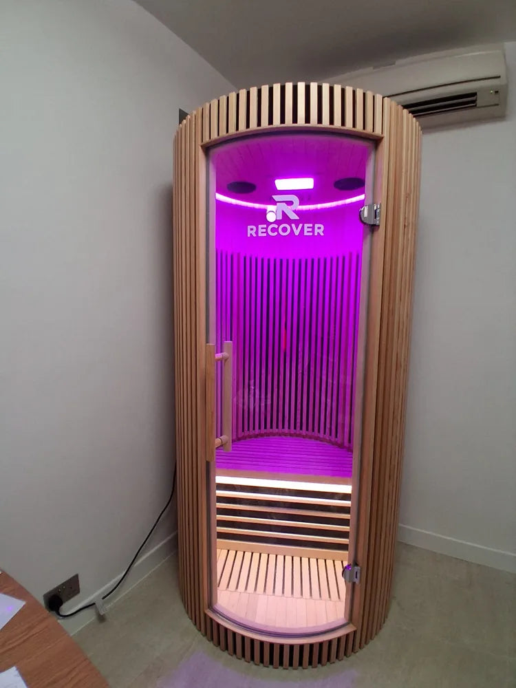 R Sauna Circle with chromotherapy lighting in a customer home